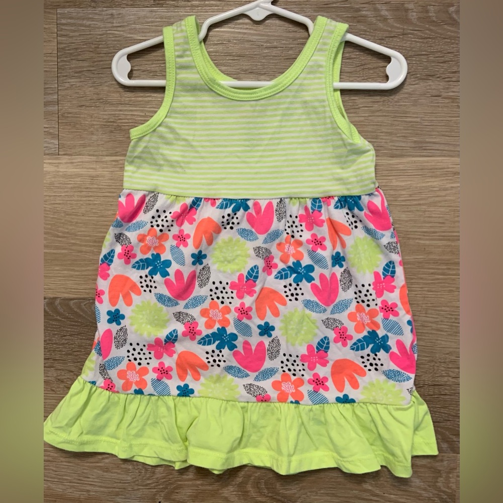 Swiggles Girl's Size 2T Neon  Green & Floral Sleeveless Casual Sundress